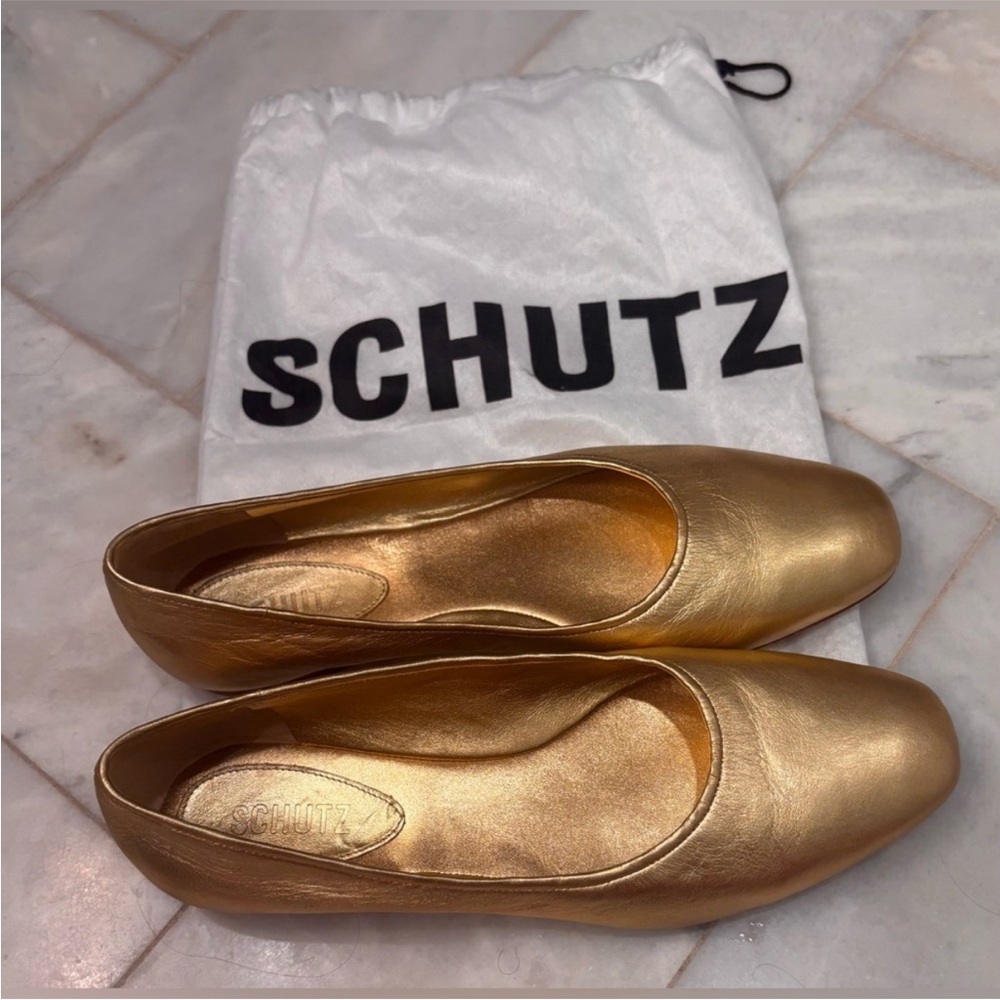 ❤️🔥Schutz - Gold Touro Ballet Flats - 9.5 - Picture 2 of 5